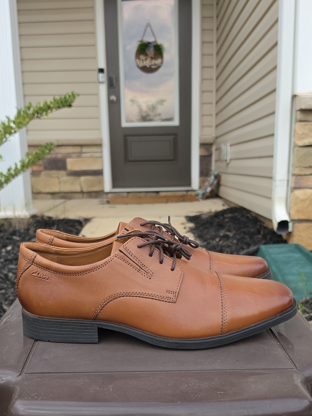 Clarks Men's Tilden Cap Oxford Flat Dark Tan Lea Size 13 Dress Shoe